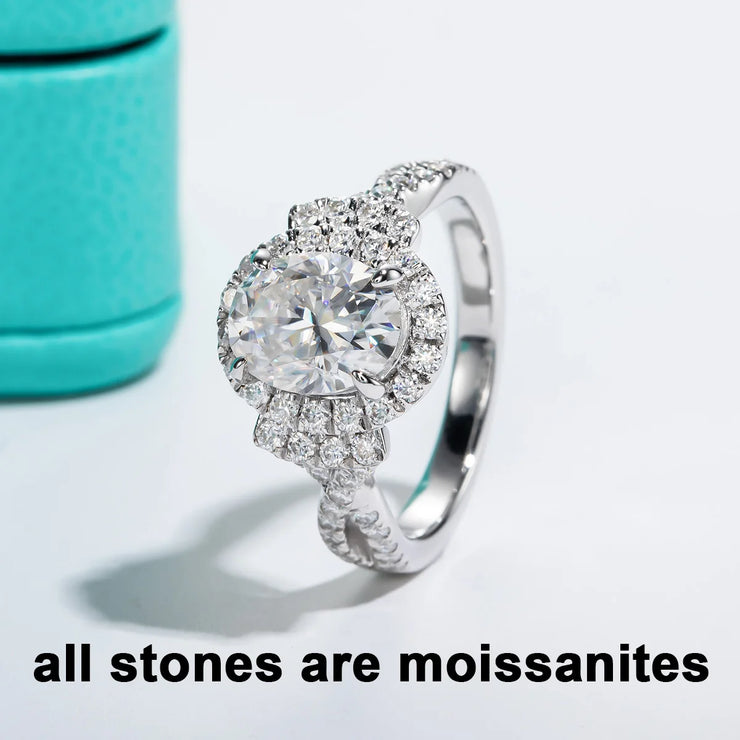 GK Moissanites 2ct Oval Cut D Color Moissanite Halo Engagement Rings