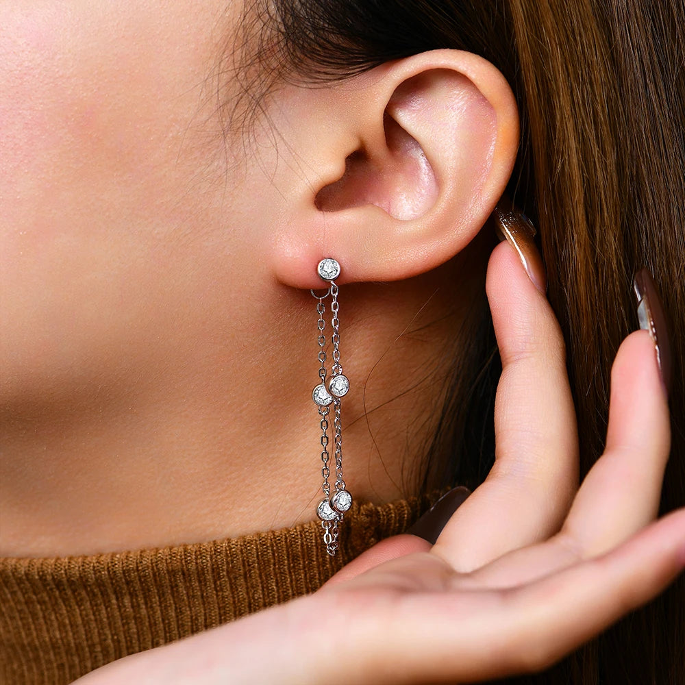 3.5mm Round Cut Moissanite Drop Earrings | S925.