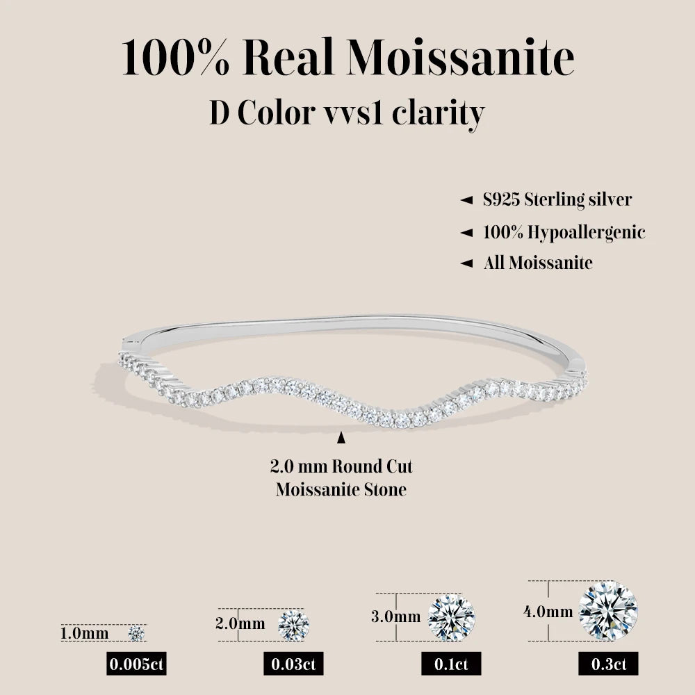Moissanite Wave Shape Bangle Bracelet