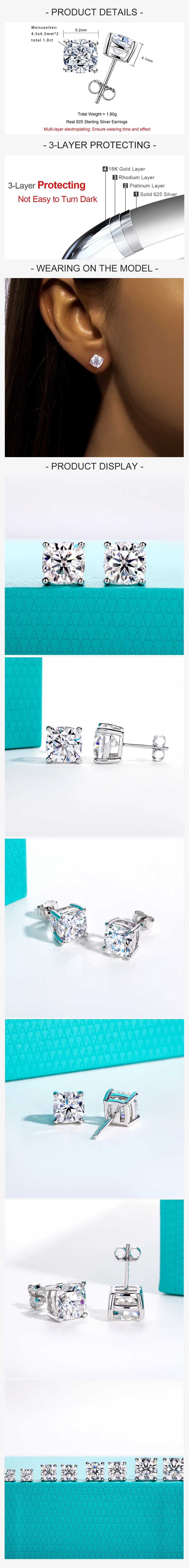 VVS1 D Color Cushion Cut Moissanite Earrings