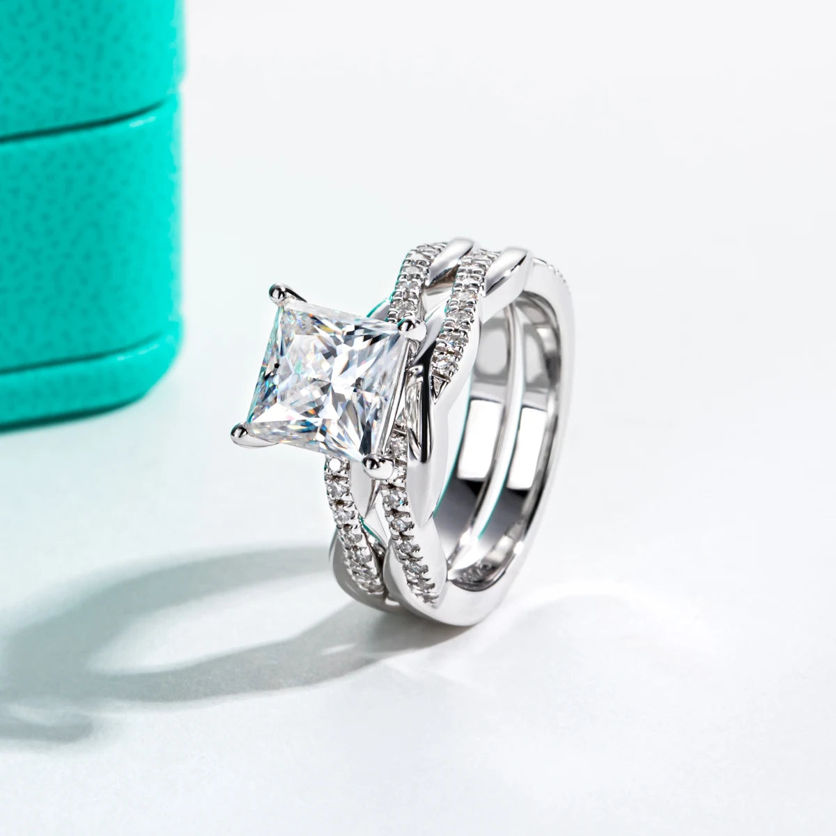 3 CT Princess Cut Moissanite Engagement Ring Set