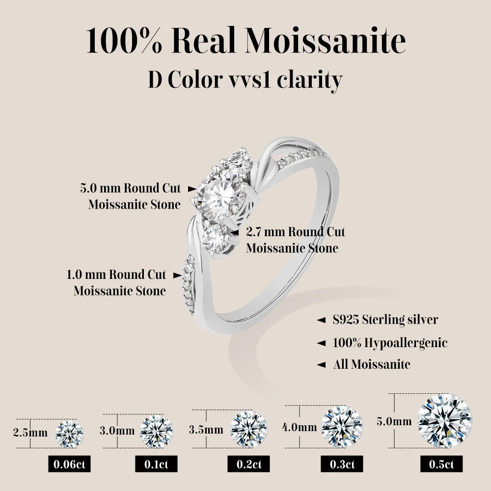 0.5 CT Three-Stone Moissanite Engagement Ring