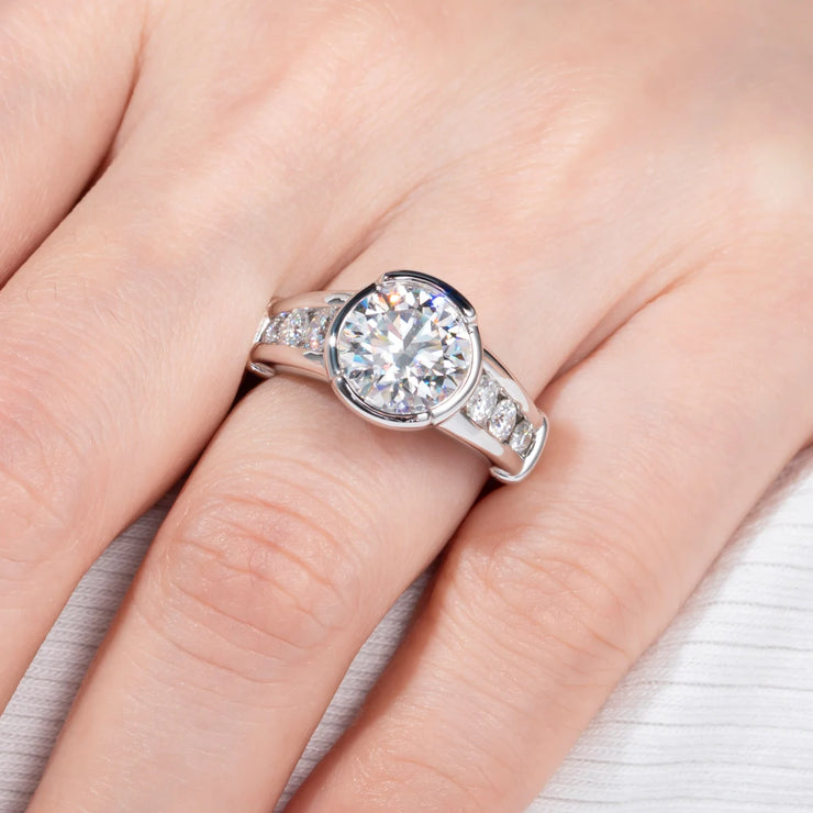 3CT Round Cut D Color Moissanite Engagement Ring.