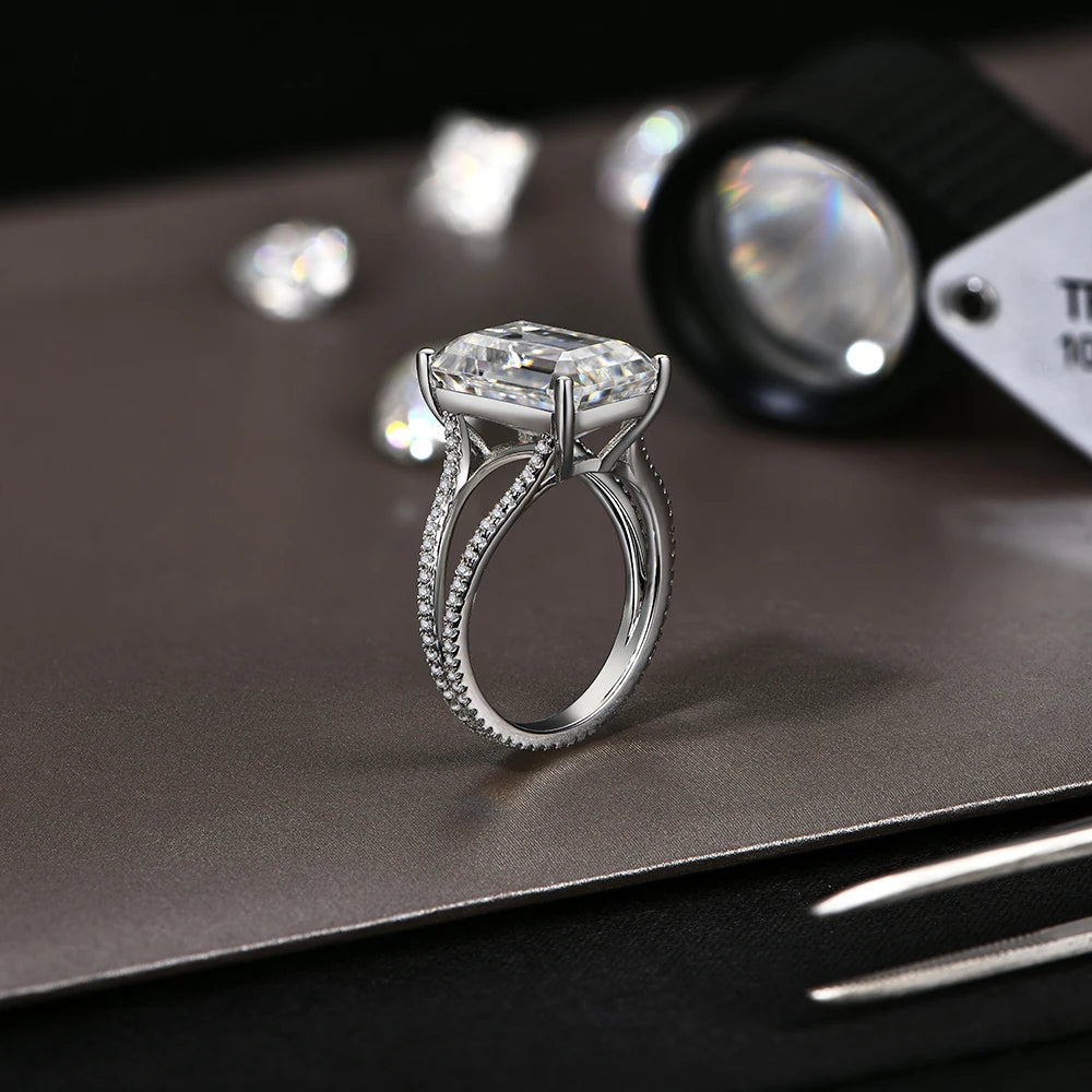 10 CT Emerald Cut Moissanite Engagement Ring