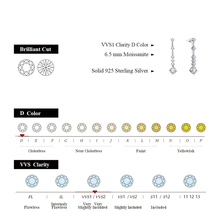 6.5 MM Brilliant Cut Moissanite Drop Earrings | S925.