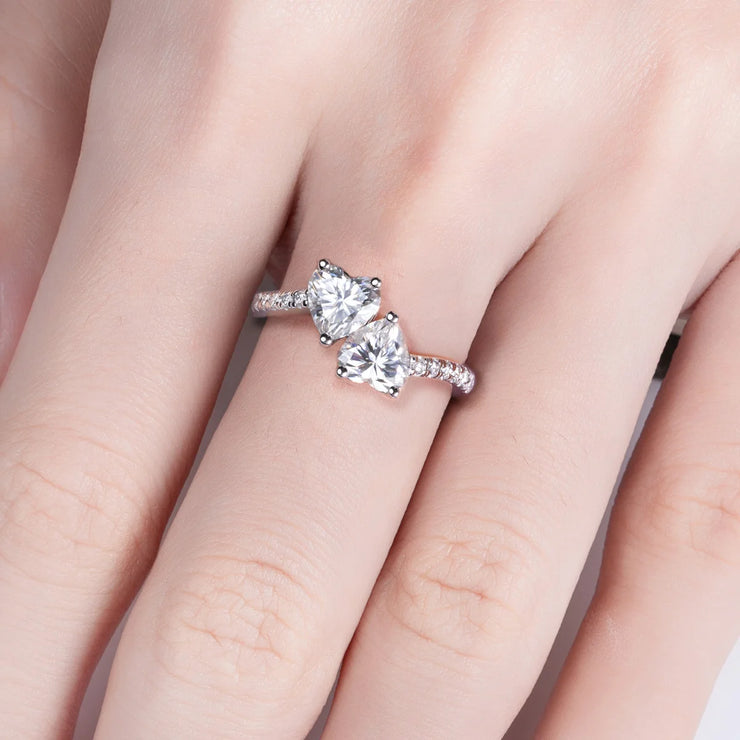 2CT Heart Moissanite Twins Engagement Ring.