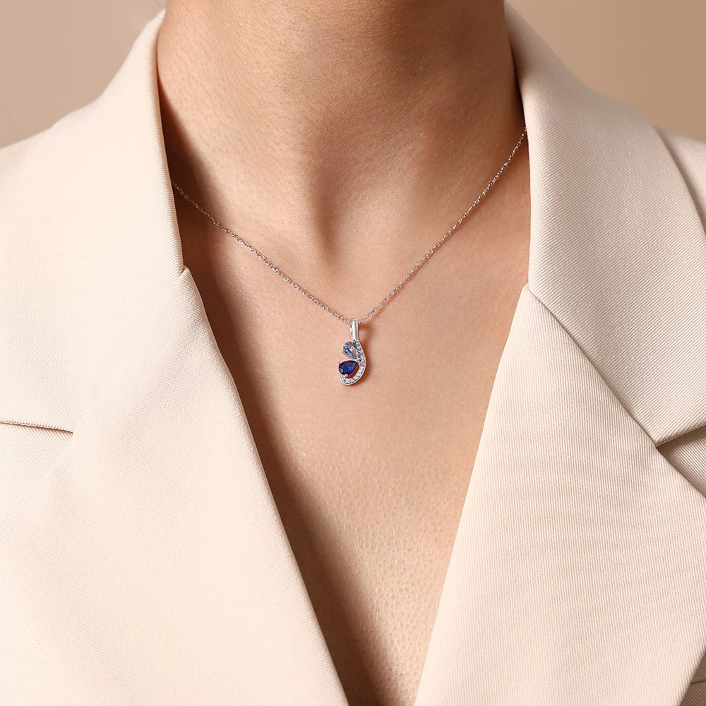 Double Teardrop Sapphire Pendant Necklace