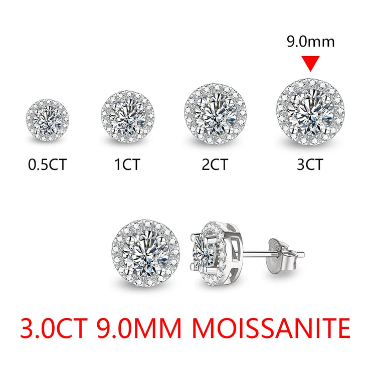 3.0CT VVS1 D Color Round Cut Moissanite Stud Earrings.