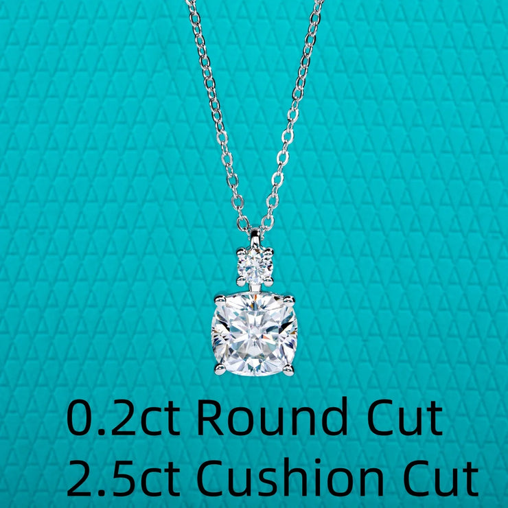2CT/2.5CT Cushion Cut Moissanite Pendant Necklace
