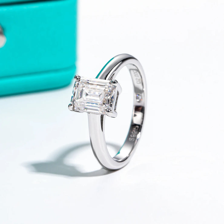 2 CT Emerald Cut Moissanite Engagement Ring | 925 Sterling Silver.