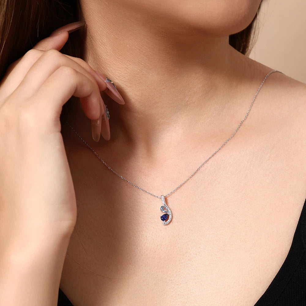 Double Teardrop Sapphire Pendant Necklace