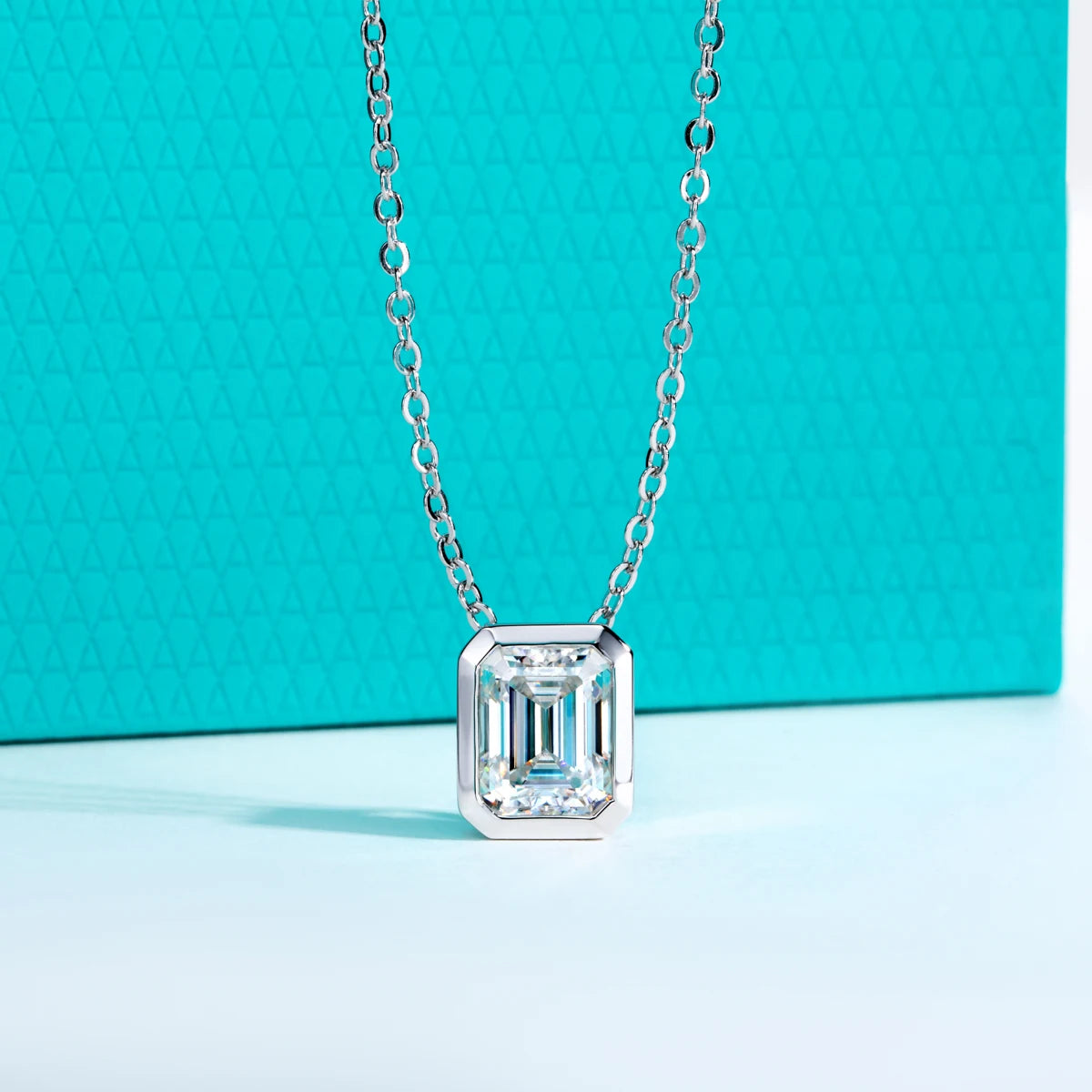 VVS1 Emerald Cut Moissanite Bezel Pendant Necklace