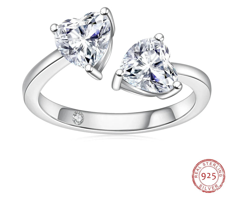 VVS1 D Color 2CT Two Stone Heart Moissanite Engagement Ring.