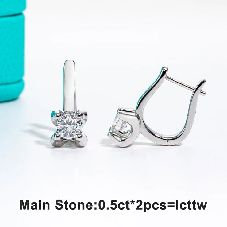 1cttw Moissanite Huggie Earrings - 925 Sterling Silver D Color Lab Created Diamond Hoop Earrings for Women.