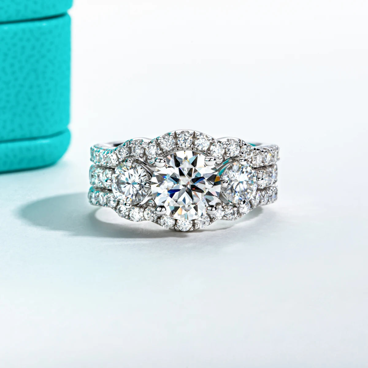 3 CTTW D Color Moissanite Bridal Ring Set