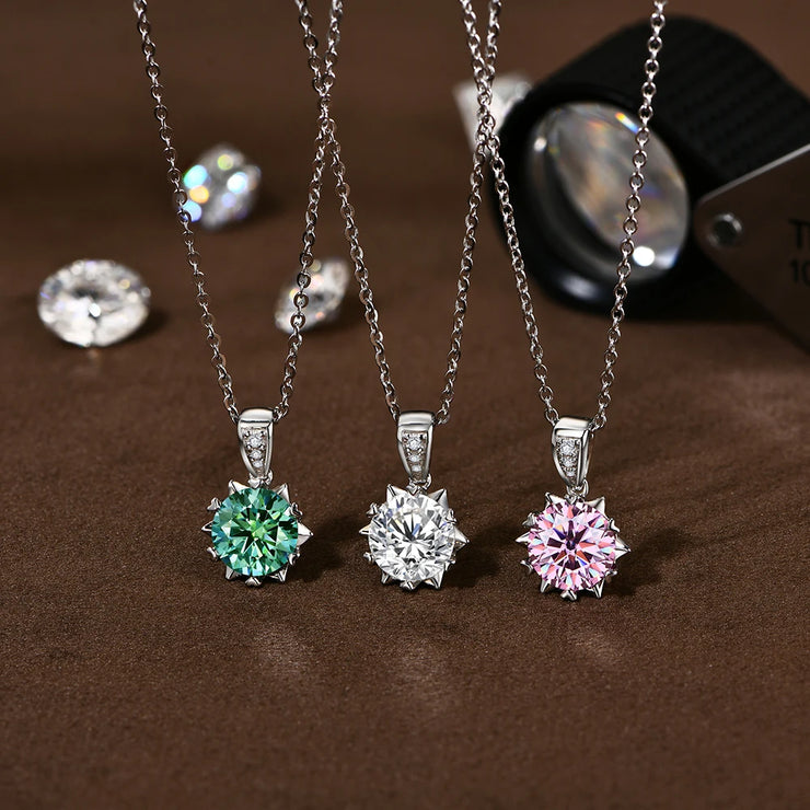 1.0-2.0 Carat Round Cut Moissanite Pendant Necklace.