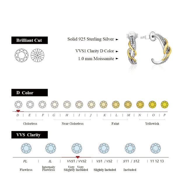 1.0MM VVS1 D Color Moissanite Stud Earrings | S925.