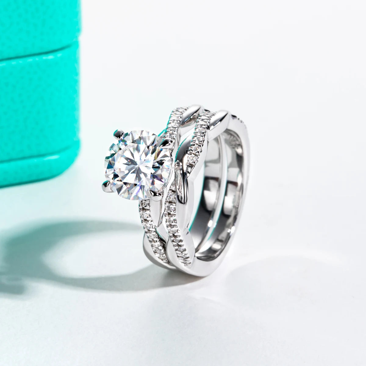 3 CT Round Cut Moissanite Engagment Bridal Ring Set