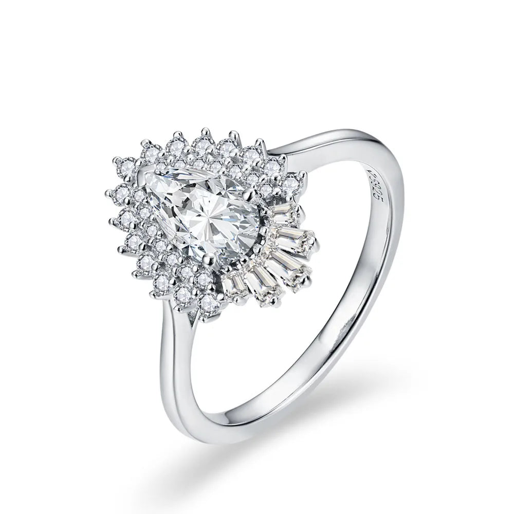 1 CT Pear Cut Moissanite Double Halo Engagement Ring