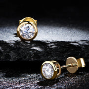 VVS1 D Color 4MM Bezel Set Stud Earrings | 10K Yellow Gold.