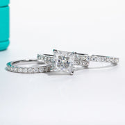 3CT Princess Cut D Color Moissanite Engagement Ring Bridal Sets.