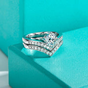 1 CT Round Cut Moissanite Engagement Ring Set