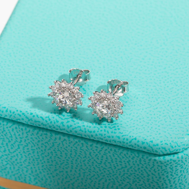 1 Carat Total D Color Moissanite Diamond Sunflower Earrings.