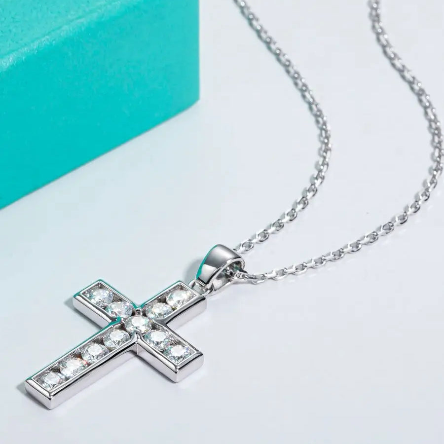 3.5MM 2.2cttw D Color Moissanite Diamond Cross Pendant Necklace.