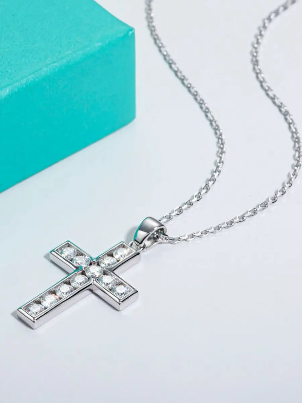 3.5MM 2.2cttw D Color Moissanite Diamond Cross Pendant Necklace.