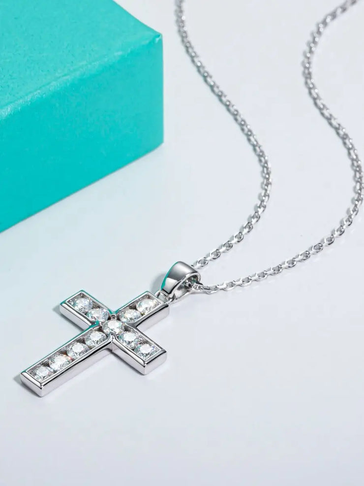 3.5MM 2.2cttw D Color Moissanite Diamond Cross Pendant Necklace.