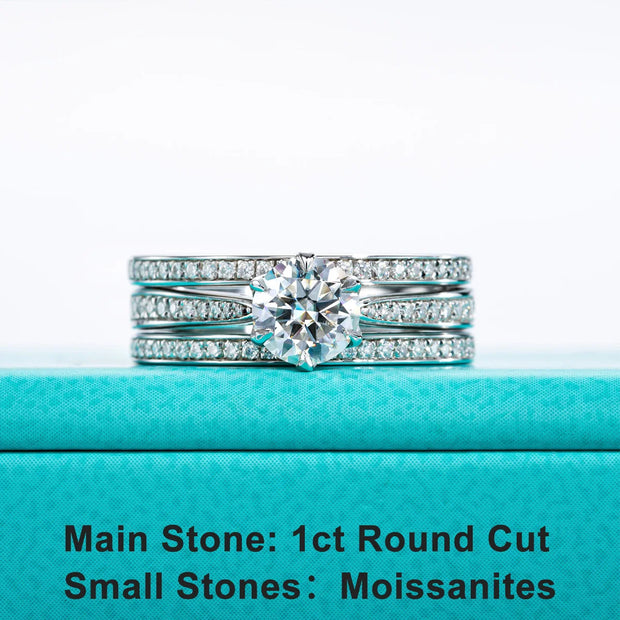 1CT D Color Moissanite Engagement Ring Set.