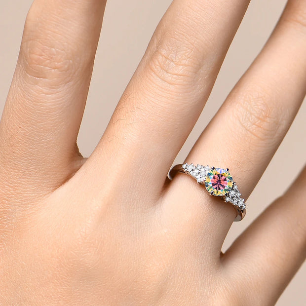 VVSQ D Color 1.0 CT Round Cut Moissanite Ring.