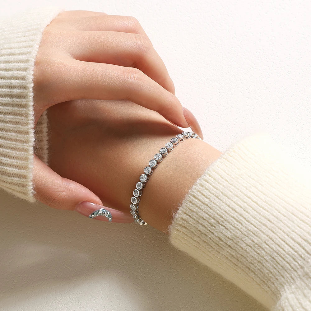 3MM Round Cut Bezel Moissanite Tennis Bracelet