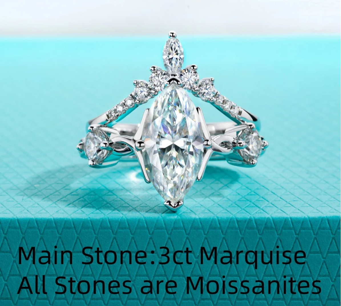 3CT Marquise Cut Moissanite Crown Bridal Set