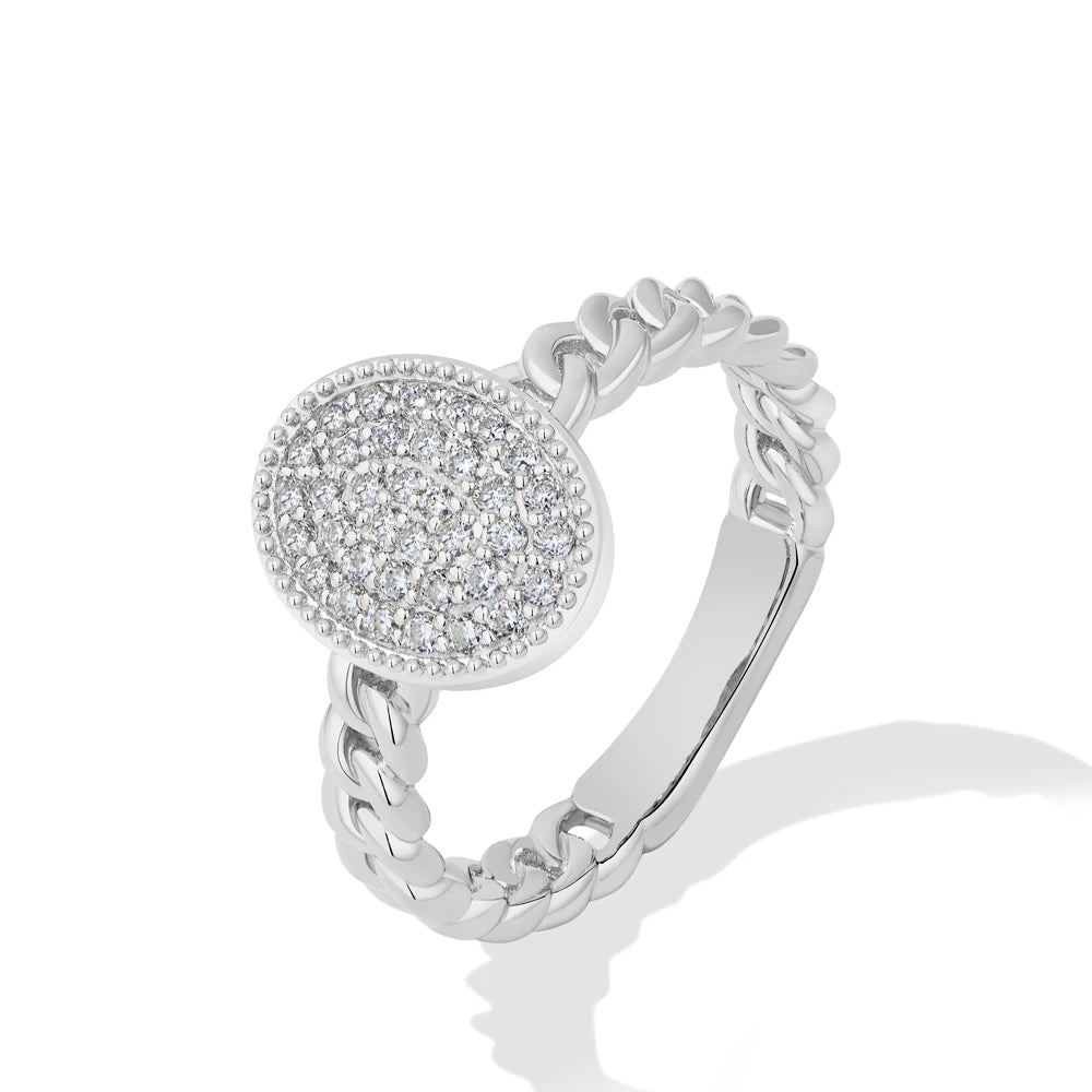 Oval Pave Moissanite Cuban Link Ring