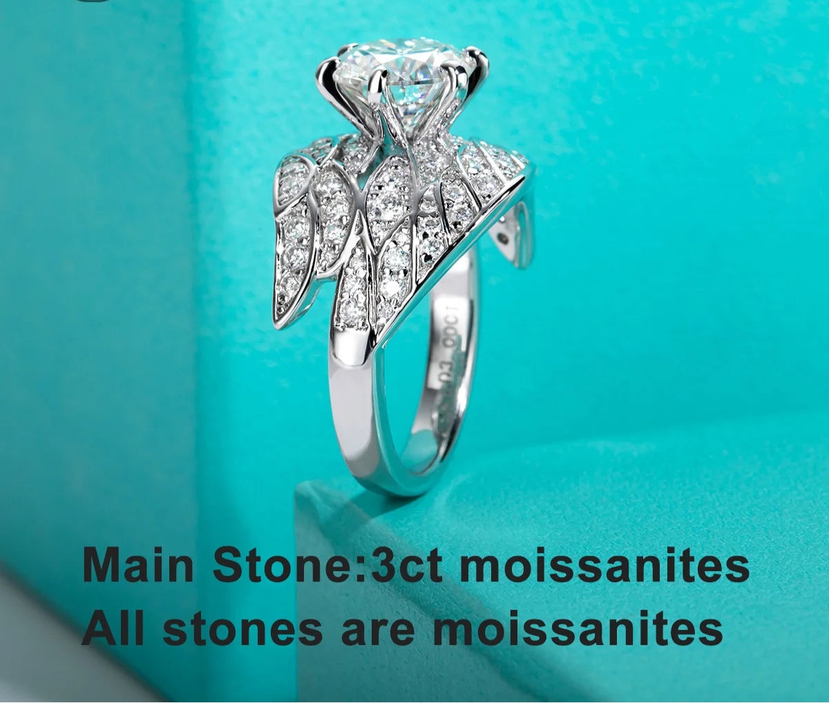 4 CTTW Angel Wing Moissanite Engagement Ring