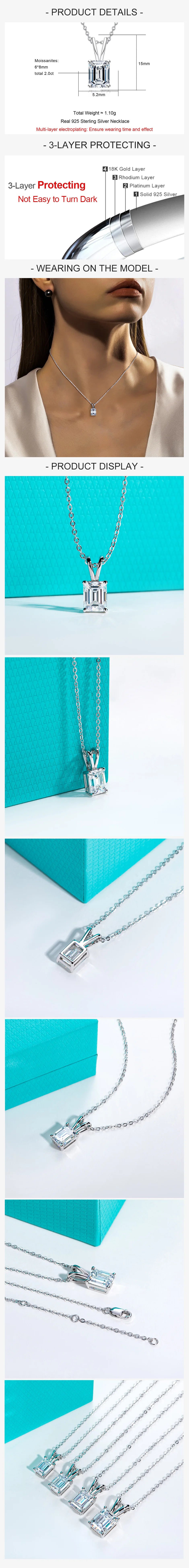 VVS1 D Color Emerald Cut Moissanite Pendant Necklace