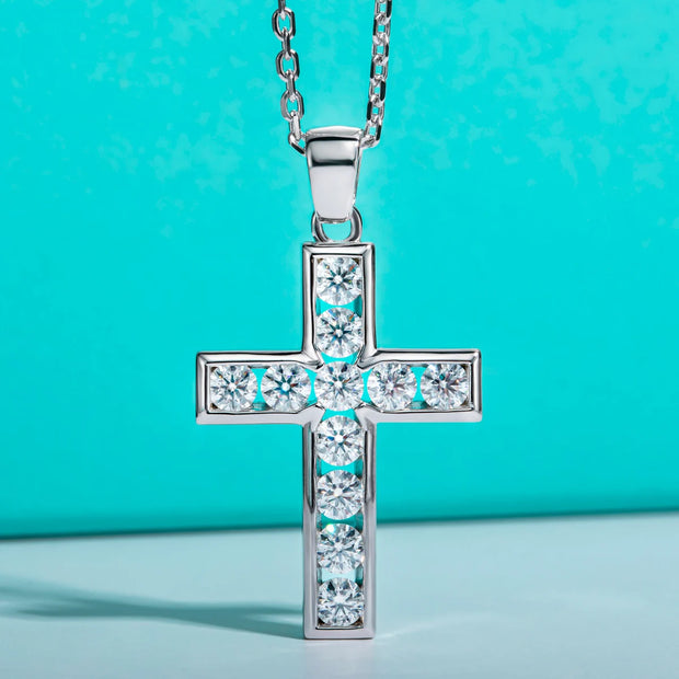 3.5MM 2.2cttw D Color Moissanite Diamond Cross Pendant Necklace.