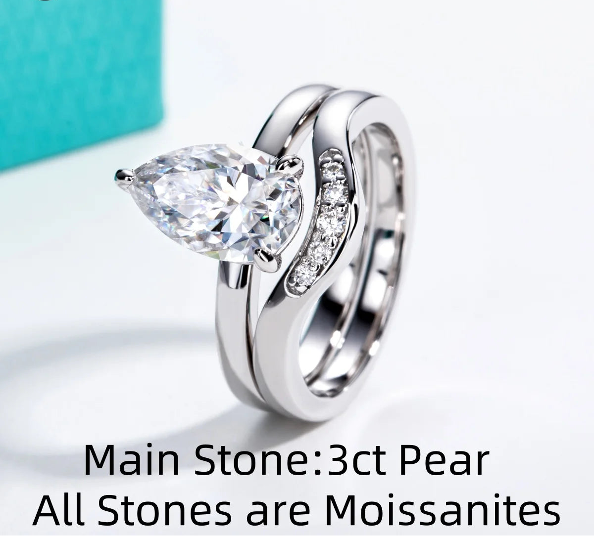 3 CT Pear Cut Moissanite Bridal Ring Set