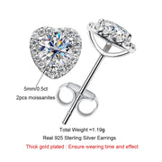 1cttw D Color Moissanite Heart Stud Earrings.