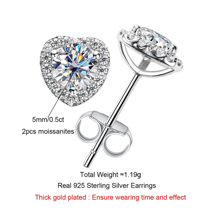 1cttw D Color Moissanite Heart Stud Earrings.