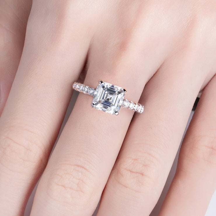 3CT Asscher Cut Moissanite Engagement Ring.