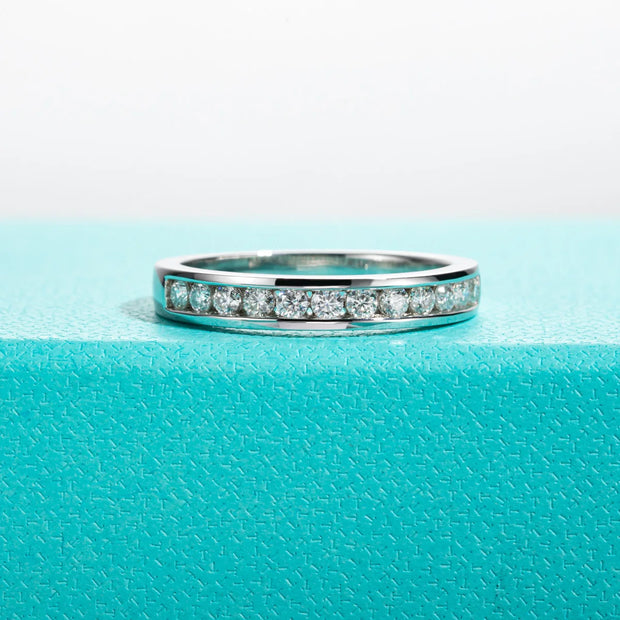 GK Moissanites 2mm Round Cut D Color Moissanite Wedding Band