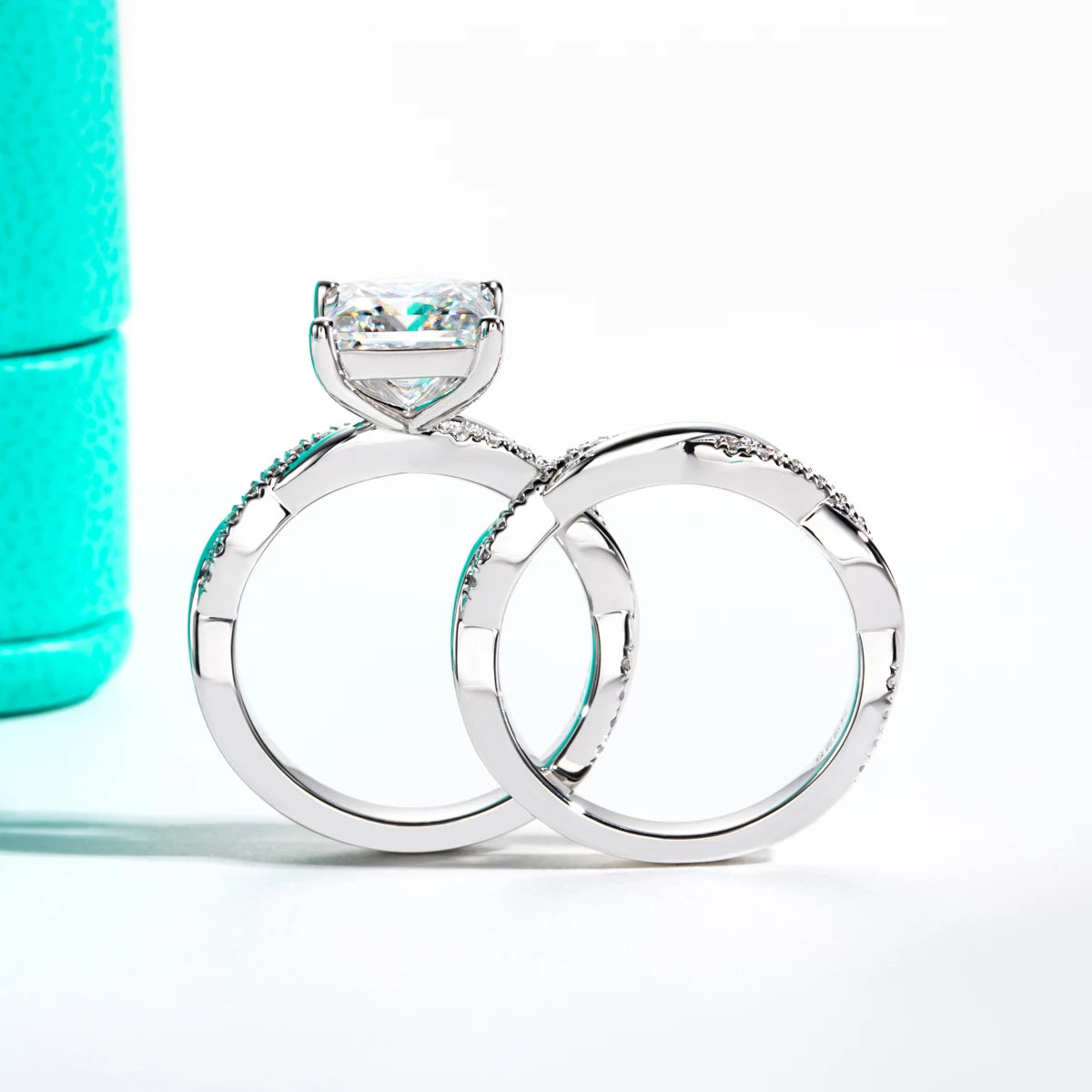 3 CT Princess Cut Moissanite Engagement Ring Set