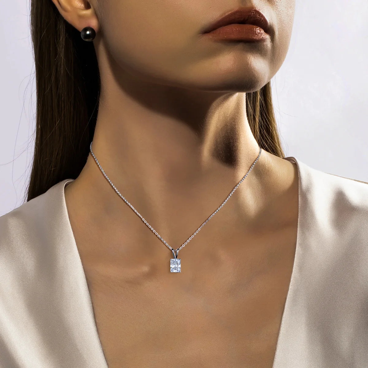 VVS1 D Color Radiant Cut Moissanite Pendant Necklace
