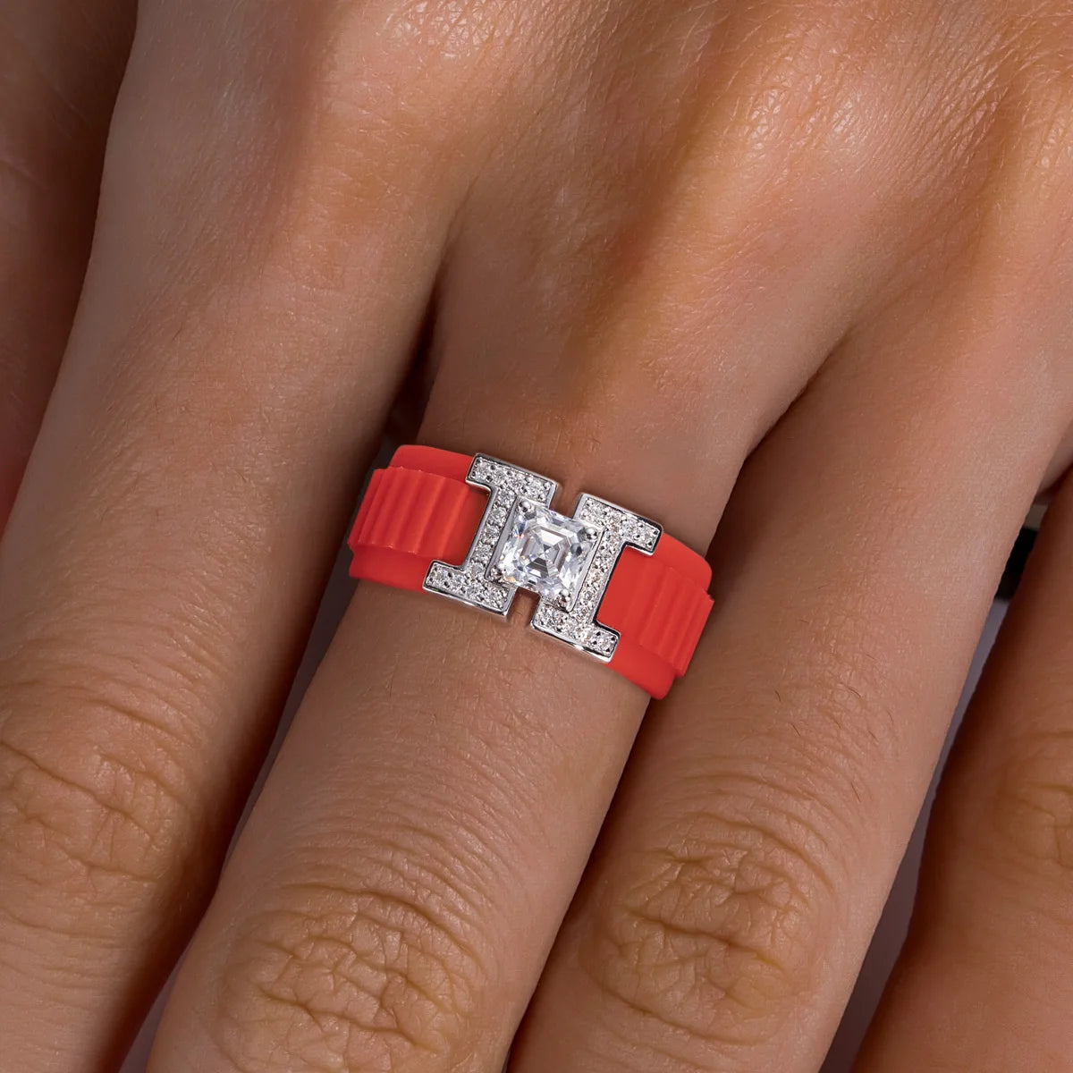 Asscher Cut Moissanite Silicone Ring