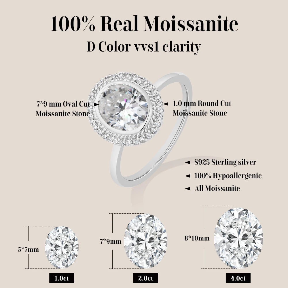 2 CT Oval Cut Halo Moissanite Engagement Ring