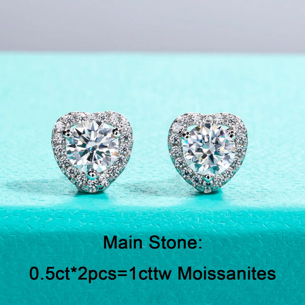 1ct D Color Heart Moissanite Necklace and Earrings Set.