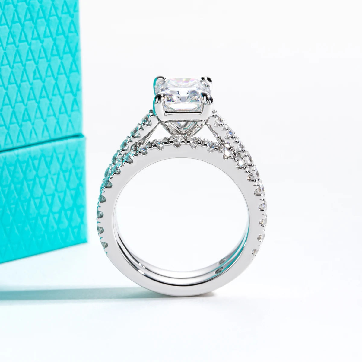 3 CT Radiant Cut Moissanite Bridal Ring Set