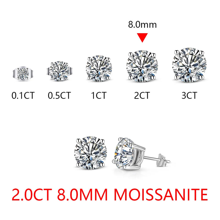 1.0CT-3.0CT VVS1 D Color Moissanite Stud Earrings.